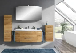 Saphir Badmöbel-Set »Cassca Sprint 4-teilig Mineralmarmor-Waschtisch mit LED-Spiegelschrank« 5 Stk. tlg.
