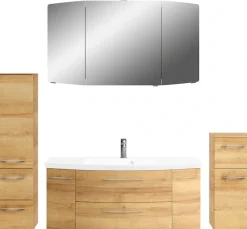 Saphir Badmöbel-Set »Cassca Sprint 4-teilig Mineralmarmor-Waschtisch mit LED-Spiegelschrank« 5 Stk. tlg.