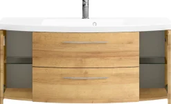 Saphir Badmöbel-Set »Cassca Sprint 4-teilig Mineralmarmor-Waschtisch mit LED-Spiegelschrank« 5 Stk. tlg.