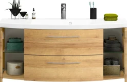 Saphir Badmöbel-Set »Cassca Sprint 4-teilig Mineralmarmor-Waschtisch mit LED-Spiegelschrank« 5 Stk. tlg.