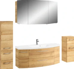 Saphir Badmöbel-Set »Cassca Sprint 4-teilig Mineralmarmor-Waschtisch mit LED-Spiegelschrank« 5 Stk. tlg.