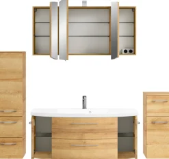 Saphir Badmöbel-Set »Cassca Sprint 4-teilig Mineralmarmor-Waschtisch mit LED-Spiegelschrank« 5 Stk. tlg.