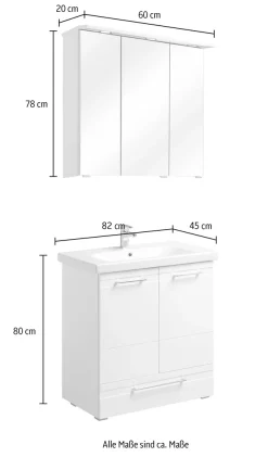 Saphir Badmöbel-Set »Keramikwaschtisch, Waschtischunterschrank und Spiegelschrank« Set, 3 Stk. tlg.