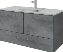 Saphir Badmöbel-Set »Quickset 945 Glas-Waschtisch mit Unterschrank, 99 cm breit, Waschplatz« 1 Stk. tlg.