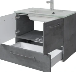 Saphir Badmöbel-Set »Quickset 945 Glas-Waschtisch mit Unterschrank, 74 cm breit, Waschplatz« 1 Stk. tlg.