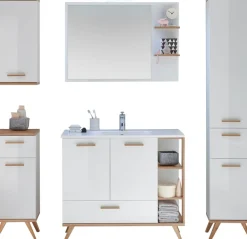 Saphir Badmöbel-Set »Quickset Mineralmarmor-Waschtisch mit LED-Spiegel, Unterschrank« 7 Stk. tlg.