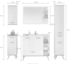 Saphir Badmöbel-Set »Quickset Mineralmarmor-Waschtisch mit LED-Spiegel, Unterschrank« 7 Stk. tlg.