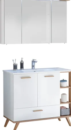 Saphir Badmöbel-Set »Quickset Mineralmarmor-Waschtisch mit LED-Spiegelschrank« 2 Stk. tlg.