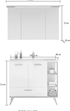 Saphir Badmöbel-Set »Quickset Mineralmarmor-Waschtisch mit LED-Spiegelschrank« 2 Stk. tlg.