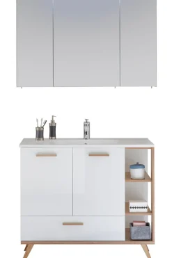 Saphir Badmöbel-Set »Quickset Mineralmarmor-Waschtisch mit LED-Spiegelschrank« 2 Stk. tlg.