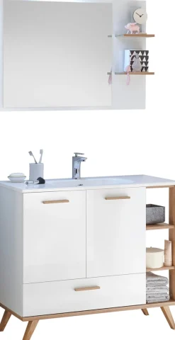 Saphir Badmöbel-Set »Quickset Mineralmarmor-Waschtisch mit LED-Spiegel, 101 cm breit« 4 Stk. tlg.