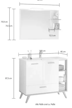 Saphir Badmöbel-Set »Quickset Mineralmarmor-Waschtisch mit LED-Spiegel, 101 cm breit« 4 Stk. tlg.