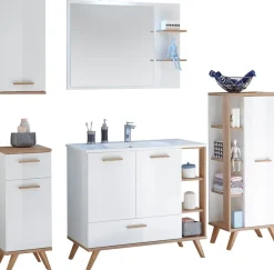 Saphir Badmöbel-Set »Quickset Mineralmarmor-Waschtisch mit LED-Spiegel, Unterschrank« 7 Stk. tlg.