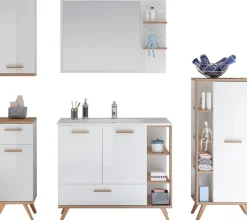 Saphir Badmöbel-Set »Quickset Mineralmarmor-Waschtisch mit LED-Spiegel, Unterschrank« 7 Stk. tlg.