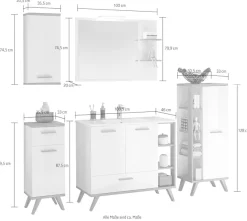 Saphir Badmöbel-Set »Quickset Mineralmarmor-Waschtisch mit LED-Spiegel, Unterschrank« 7 Stk. tlg.