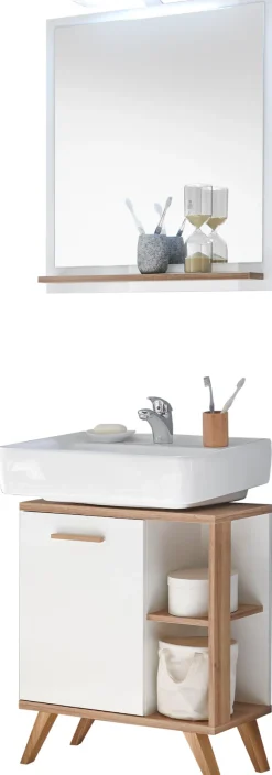 Saphir Badmöbel-Set »Quickset 2-teilig, Waschbeckenunterschrank mit LED-Spiegel« 3 Stk. tlg.