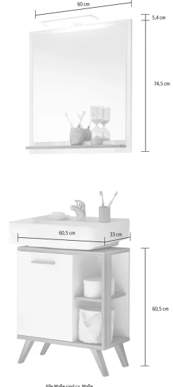 Saphir Badmöbel-Set »Quickset 2-teilig, Waschbeckenunterschrank mit LED-Spiegel« 3 Stk. tlg.