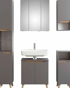 Saphir Badmöbel-Set »Quickset 5-teilig, Waschbeckenunterschrank mit LED-Spiegelschrank« 5 Stk. tlg.