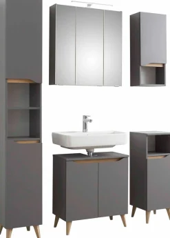 Saphir Badmöbel-Set »Quickset 5-teilig, Waschbeckenunterschrank mit LED-Spiegelschrank« 5 Stk. tlg.