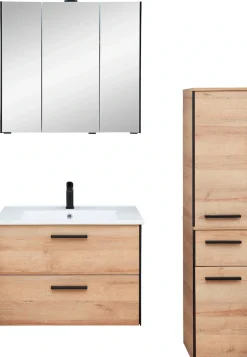Saphir Badmöbel-Set »Quickset 395 3-teilig, Keramikwaschtisch mit LED-Spiegelschrank« 5 Stk. tlg.