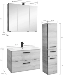 Saphir Badmöbel-Set »Quickset 395 3-teilig, Keramikwaschtisch mit LED-Spiegelschrank« 5 Stk. tlg.