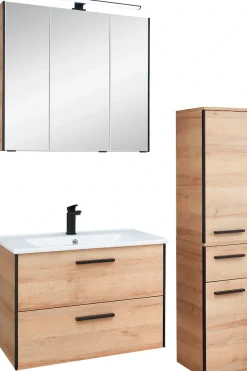 Saphir Badmöbel-Set »Quickset 395 3-teilig, Keramikwaschtisch mit LED-Spiegelschrank« 5 Stk. tlg.