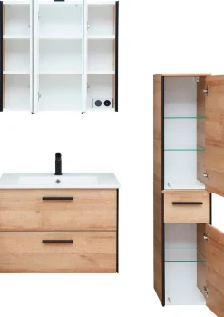 Saphir Badmöbel-Set »Quickset 395 3-teilig, Keramikwaschtisch mit LED-Spiegelschrank« 5 Stk. tlg.