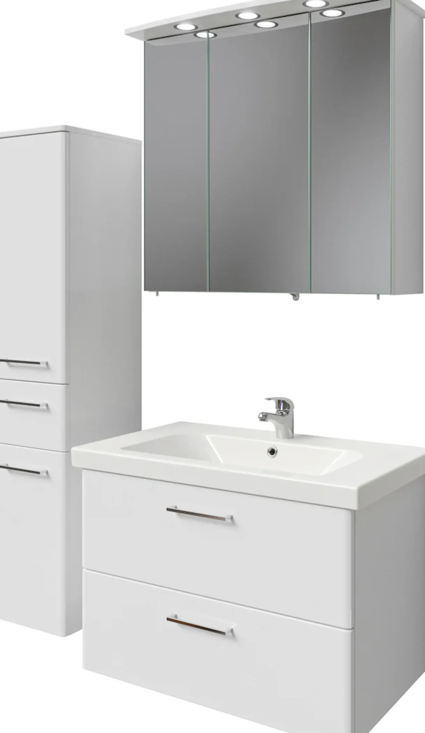 Saphir Badmöbel-Set »Quickset 316 3-teilig, Keramikwaschtisch mit LED-Spiegelschrank« 4 Stk. tlg.