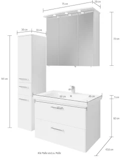 Saphir Badmöbel-Set »Quickset 316 3-teilig, Keramikwaschtisch mit LED-Spiegelschrank« 4 Stk. tlg.