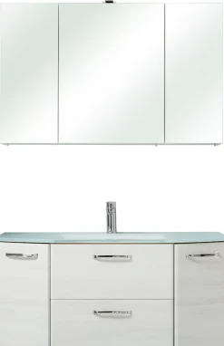 Saphir Badmöbel-Set »Quickset 2-teilig, Glas-Waschtisch mit LED-Spiegelschrank, 5 Türen« Set, 2 Stk. tlg.