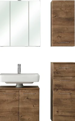 Saphir Badmöbel-Set »Quickset 943 4-teilig, Glaswaschtisch und LED-Spiegelschrank« Set, 4 Stk. tlg.