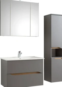 Saphir Badmöbel-Set »Quickset 3-teilig, Keramikwaschtisch mit LED-Spiegelschrank« 3 Stk. tlg.