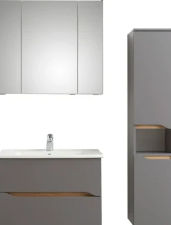 Saphir Badmöbel-Set »Quickset 3-teilig, Keramikwaschtisch mit LED-Spiegelschrank« 3 Stk. tlg.