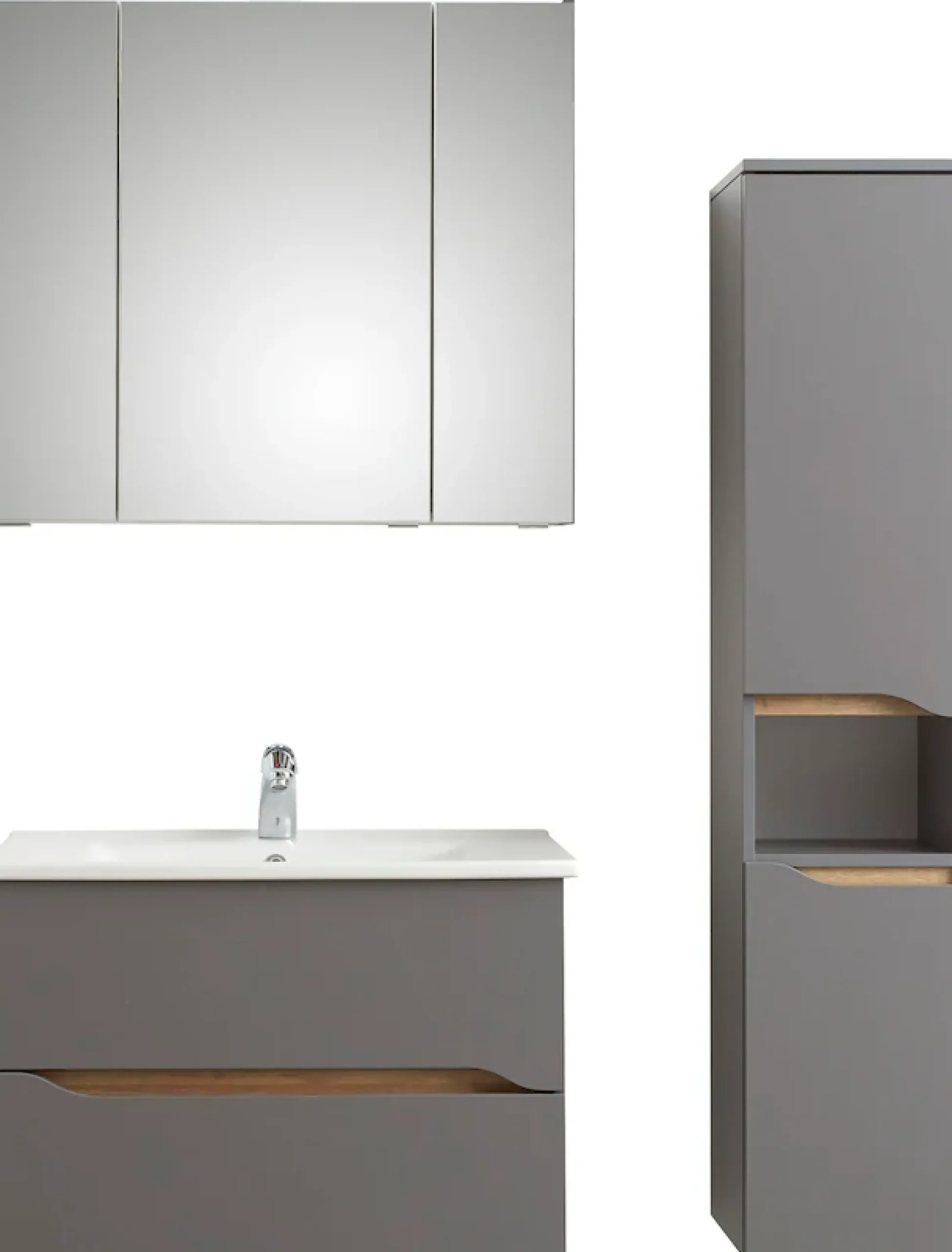 Saphir Badmöbel-Set »Quickset 3-teilig, Keramikwaschtisch mit LED-Spiegelschrank« 3 Stk. tlg.