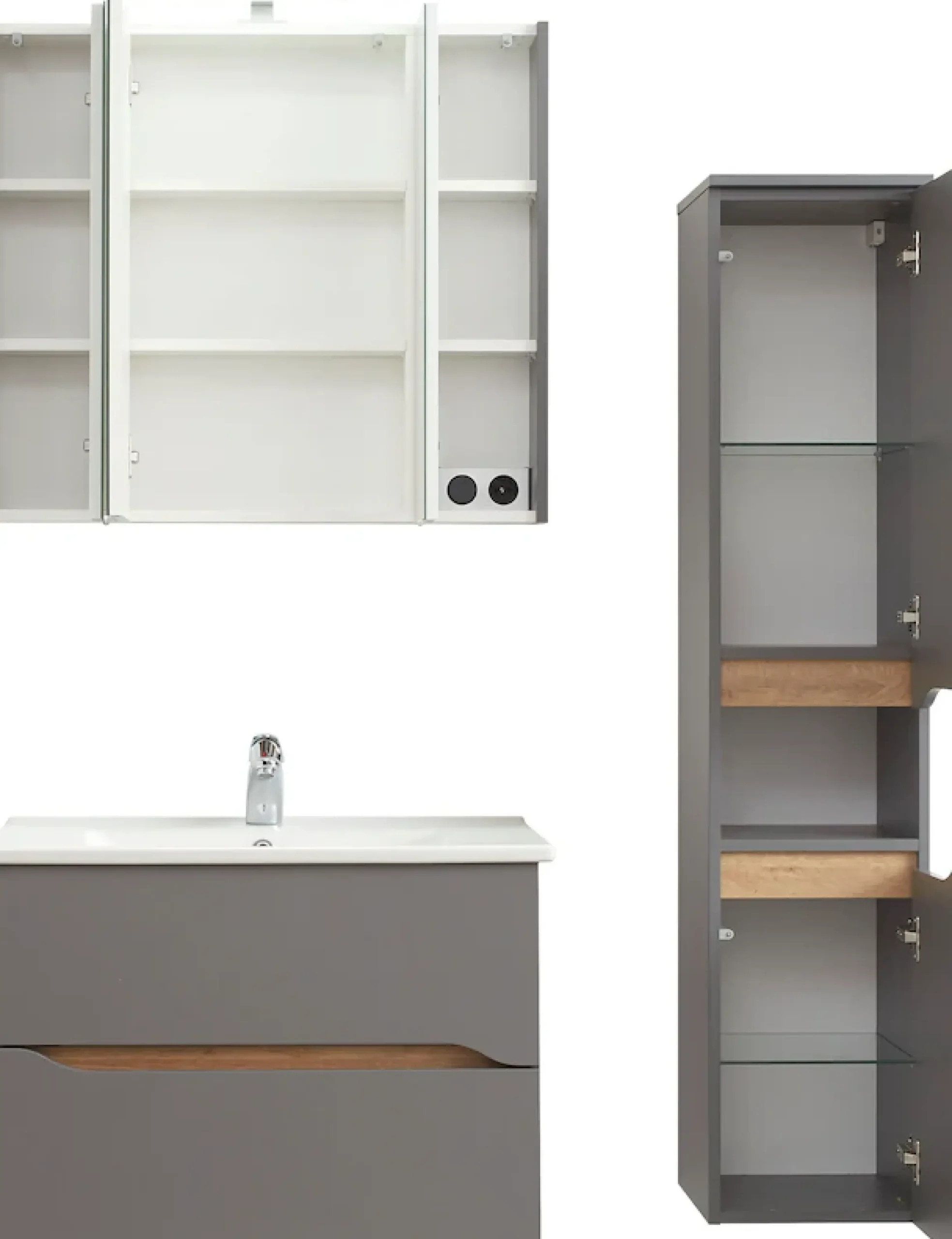 Saphir Badmöbel-Set »Quickset 3-teilig, Keramikwaschtisch mit LED-Spiegelschrank« 3 Stk. tlg.