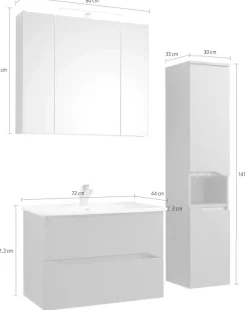 Saphir Badmöbel-Set »Quickset 3-teilig, Keramikwaschtisch mit LED-Spiegelschrank« 3 Stk. tlg.