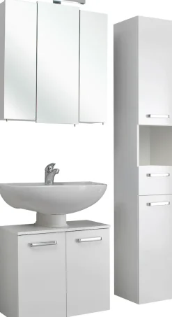 Saphir Badmöbel-Set »Quickset 3-teilig, Waschbeckenunterschrank mit LED-Spiegelschrank« 3 Stk. tlg.