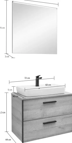 Saphir Badmöbel-Set »Quickset 395 2-teilig, Keramik-Aufsatzbecken mit LED-Spiegel« 4 Stk. tlg.