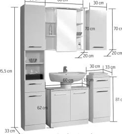 Saphir Badmöbel-Set »Quickset 335 5-teilig, Waschbeckenunterschrank mit LED-Spiegelschrank« 5 Stk. tlg.