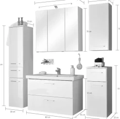 Saphir Badmöbel-Set »Quickset 316 5-teilig, inkl. Keramik-Waschtisch und LED-Spiegelschrank« Set, 5 Stk. tlg.