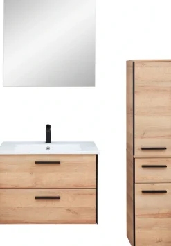 Saphir Badmöbel-Set »Quickset 395 3-teilig, Keramikwaschtisch mit LED-Spiegel« 5 Stk. tlg.