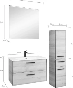 Saphir Badmöbel-Set »Quickset 395 3-teilig, Keramikwaschtisch mit LED-Spiegel« 5 Stk. tlg.