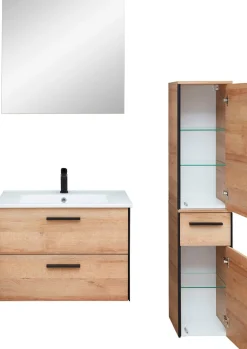 Saphir Badmöbel-Set »Quickset 395 3-teilig, Keramikwaschtisch mit LED-Spiegel« 5 Stk. tlg.