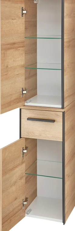 Saphir Badmöbel-Set »Quickset 395 3-teilig, Keramikwaschtisch mit LED-Spiegel« 5 Stk. tlg.