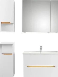 Saphir Badmöbel-Set »Quickset 4-teilig, Keramik-Waschtisch und LED-Spiegelschrank« 6 Stk. tlg.