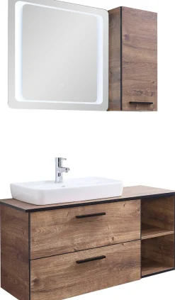 Saphir Badmöbel-Set »Quickset 374 3-teilig, Keramik-Aufsatzbecken mit LED-Spiegel« 6 Stk. tlg.
