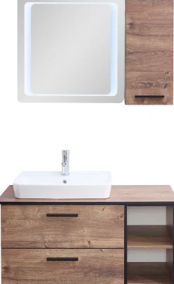 Saphir Badmöbel-Set »Quickset 374 3-teilig, Keramik-Aufsatzbecken mit LED-Spiegel« 6 Stk. tlg.
