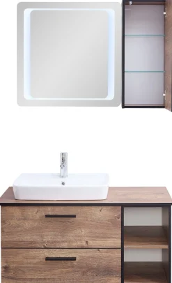 Saphir Badmöbel-Set »Quickset 374 3-teilig, Keramik-Aufsatzbecken mit LED-Spiegel« 6 Stk. tlg.