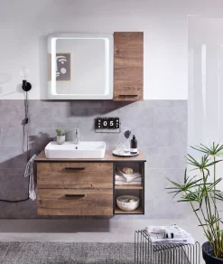 Saphir Badmöbel-Set »Quickset 374 3-teilig, Keramik-Aufsatzbecken mit LED-Spiegel« 6 Stk. tlg.