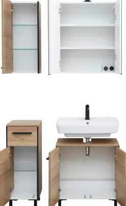 Saphir Badmöbel-Set »Quickset 395 4-teilig, Waschbeckenunterschrank mit LED-Spiegelschrank« 4 Stk. tlg.